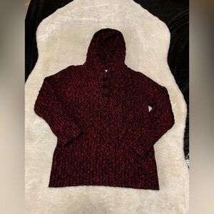 Cabelas Womens Hooded Pullover Black Red Long Sleeve Knit‎ Sweater Size Large
